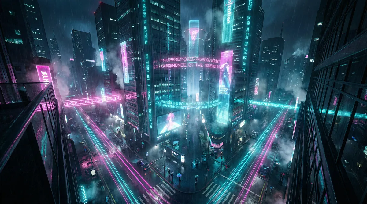 仙踪林19岁RAPPER潮水欢迎你 竖屏短剧平台首页背景 - 赛博朋克都市夜景